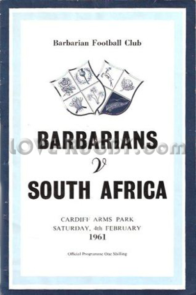 1961 Barbarians v South Africa  Rugby Programme